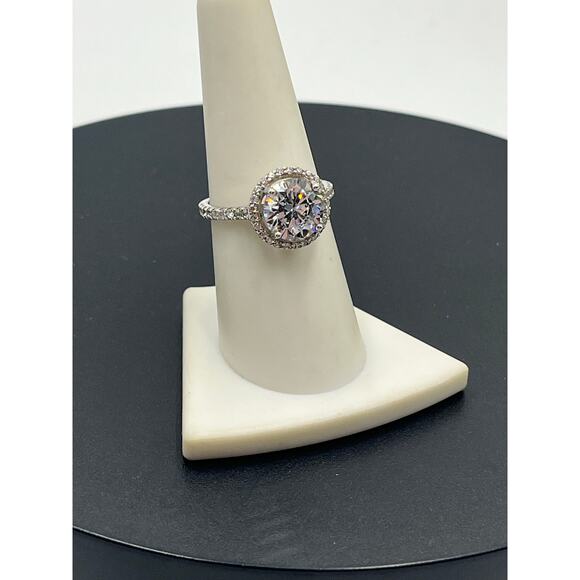 IBB 925 Silver Sparkling Cubic Zirconia Halo Solitaire Accent Ring Sz 7.5 - Picture 9 of 11